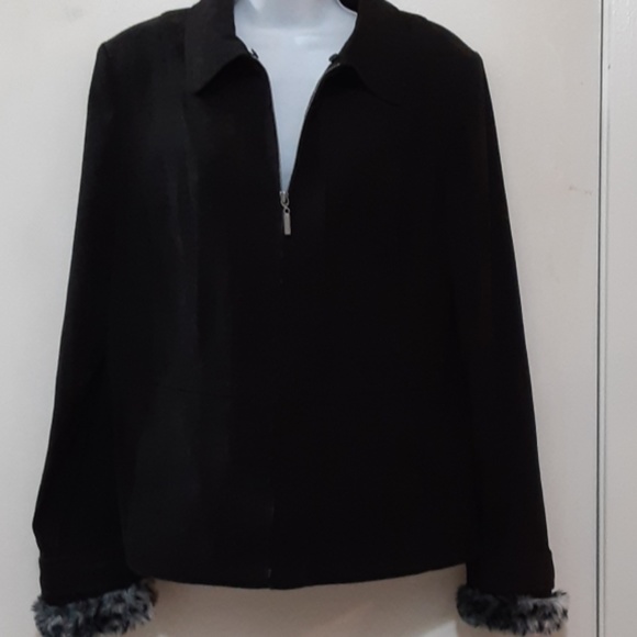 Black Jacket Zip Front Suede Look JM Collection 12 - Picture 4 of 6